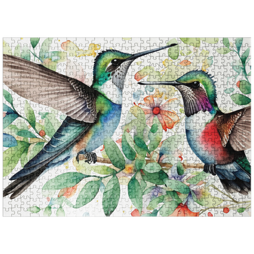 puzzleplate Abstract Watercolor Hummingbird Pair Wildlife Canvas 500 Jigsaw Puzzle