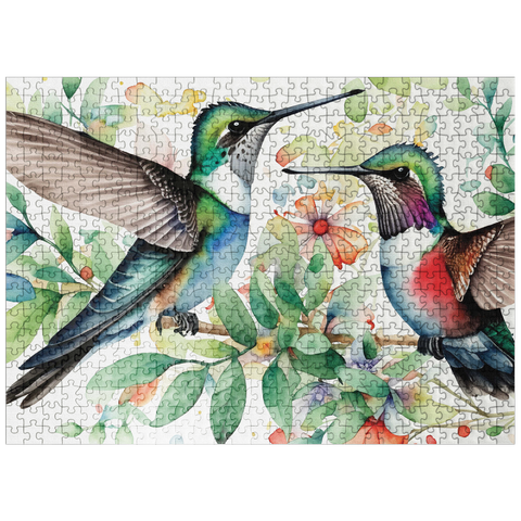 puzzleplate Abstract Watercolor Hummingbird Pair Wildlife Canvas 500 Jigsaw Puzzle