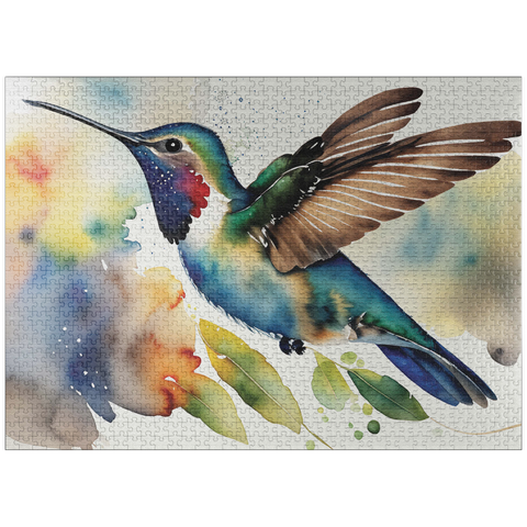 puzzleplate Abstract Watercolor Hummingbird Wildlife Canvas 1000 Jigsaw Puzzle