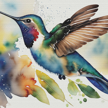 Abstract Watercolor Hummingbird Wildlife Canvas 1000 Jigsaw Puzzle 3D Modell