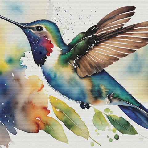 Abstract Watercolor Hummingbird Wildlife Canvas 1000 Jigsaw Puzzle 3D Modell