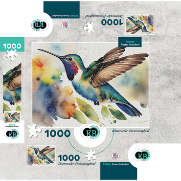 Abstract Watercolor Hummingbird Wildlife Canvas 1000 Jigsaw Puzzle box 3D Modell