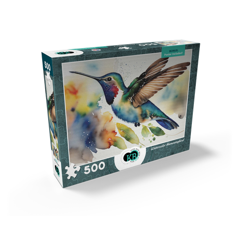 Abstract Watercolor Hummingbird Wildlife Canvas 500 Jigsaw Puzzle box view2