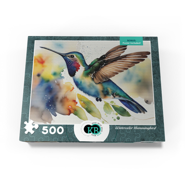 Abstract Watercolor Hummingbird Wildlife Canvas 500 Jigsaw Puzzle box view3