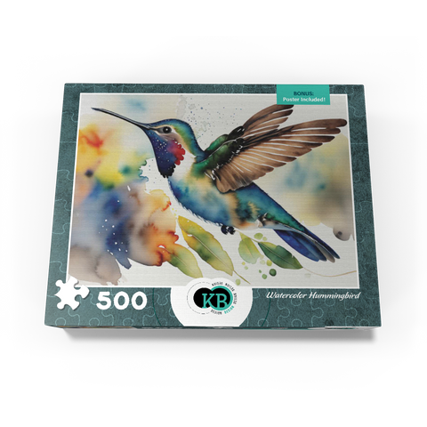 Abstract Watercolor Hummingbird Wildlife Canvas 500 Jigsaw Puzzle box view3