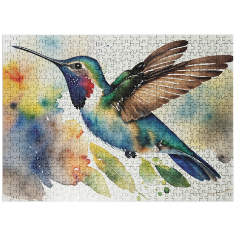 puzzleplate Abstract Watercolor Hummingbird Wildlife Canvas 500 Jigsaw Puzzle