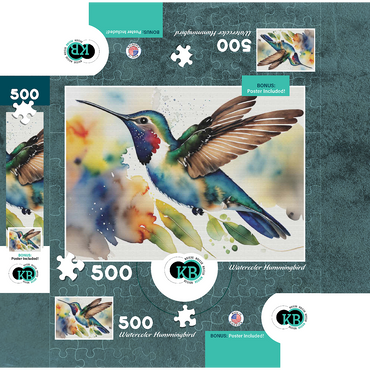 Abstract Watercolor Hummingbird Wildlife Canvas 500 Jigsaw Puzzle box 3D Modell