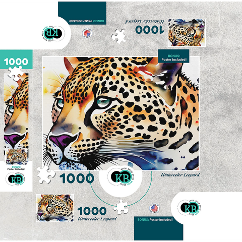 Abstract Watercolor Leopard Wildlife Canvas 1000 Jigsaw Puzzle box 3D Modell