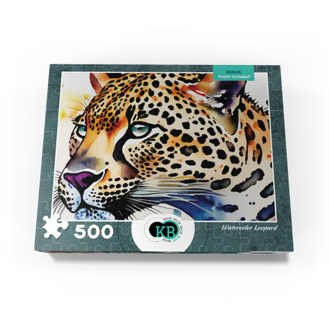 Abstract Watercolor Leopard Wildlife Canvas 500 Jigsaw Puzzle box view3