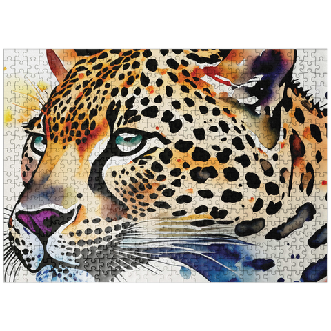 puzzleplate Abstract Watercolor Leopard Wildlife Canvas 500 Jigsaw Puzzle