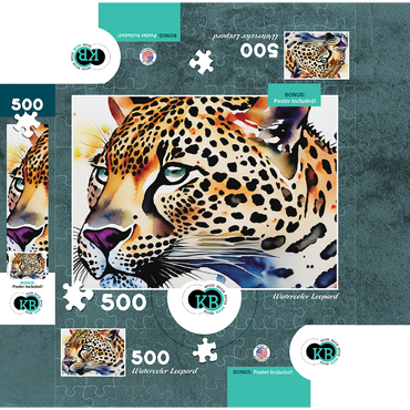 Abstract Watercolor Leopard Wildlife Canvas 500 Jigsaw Puzzle box 3D Modell