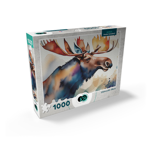 Abstract Watercolor Moose Wildlife Canvas 1000 Jigsaw Puzzle box view2