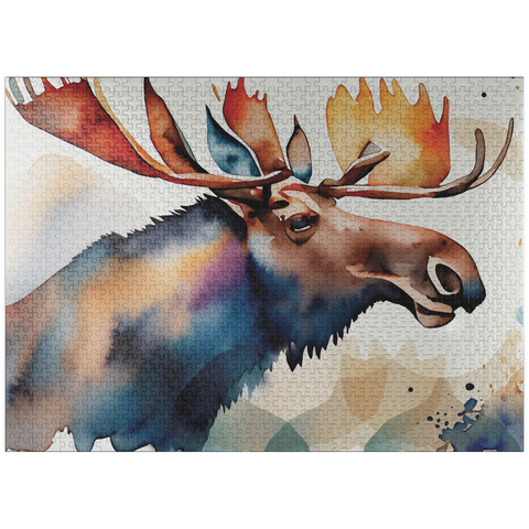 puzzleplate Abstract Watercolor Moose Wildlife Canvas 1000 Jigsaw Puzzle