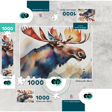 Abstract Watercolor Moose Wildlife Canvas 1000 Jigsaw Puzzle box 3D Modell