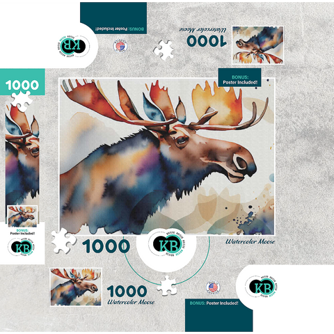 Abstract Watercolor Moose Wildlife Canvas 1000 Jigsaw Puzzle box 3D Modell