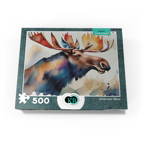 Abstract Watercolor Moose Wildlife Canvas 500 Jigsaw Puzzle box view3