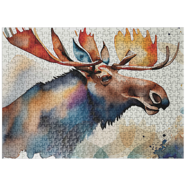 puzzleplate Abstract Watercolor Moose Wildlife Canvas 500 Jigsaw Puzzle