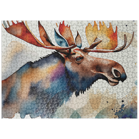 puzzleplate Abstract Watercolor Moose Wildlife Canvas 500 Jigsaw Puzzle