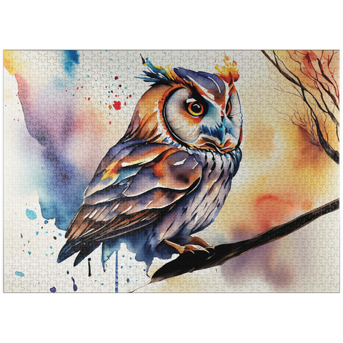 puzzleplate Abstract Watercolor Owl Wildlife Canvas 1000 Jigsaw Puzzle