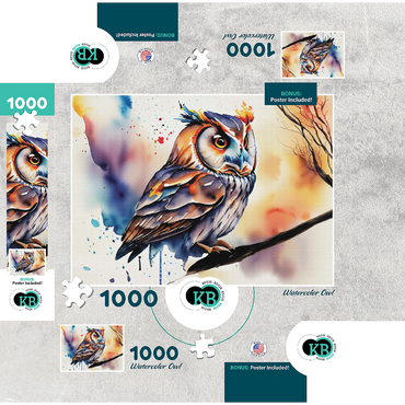 Abstract Watercolor Owl Wildlife Canvas 1000 Jigsaw Puzzle box 3D Modell