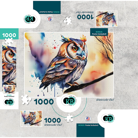 Abstract Watercolor Owl Wildlife Canvas 1000 Jigsaw Puzzle box 3D Modell