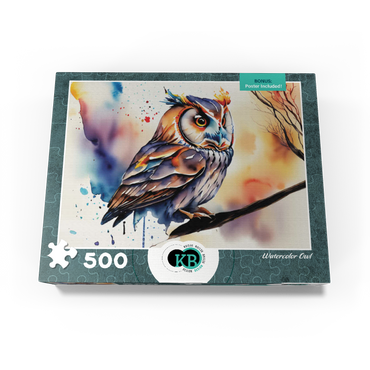 Abstract Watercolor Owl Wildlife Canvas 500 Jigsaw Puzzle box view3