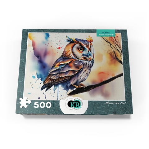 Abstract Watercolor Owl Wildlife Canvas 500 Jigsaw Puzzle box view3