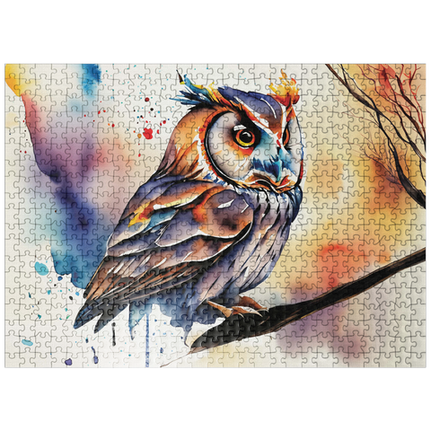 puzzleplate Abstract Watercolor Owl Wildlife Canvas 500 Jigsaw Puzzle