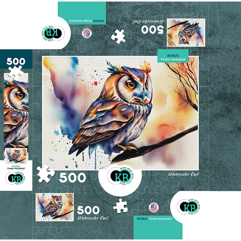 Abstract Watercolor Owl Wildlife Canvas 500 Jigsaw Puzzle box 3D Modell