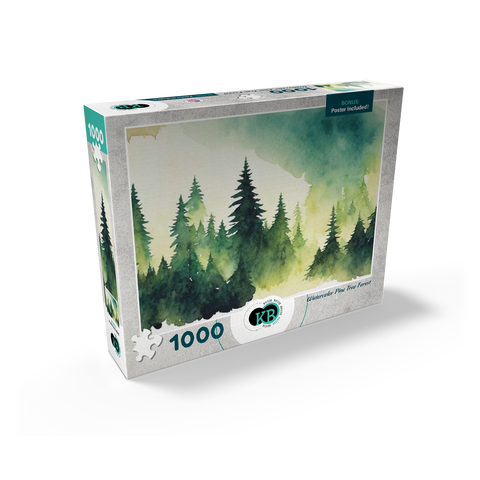 Abstract Watercolor Pine Tree Forest Wildlife Canvas 1000 Jigsaw Puzzle box view2