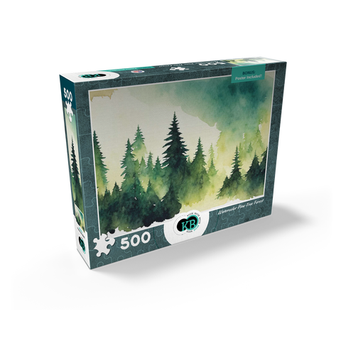 Abstract Watercolor Pine Tree Forest Wildlife Canvas 500 Jigsaw Puzzle box view2