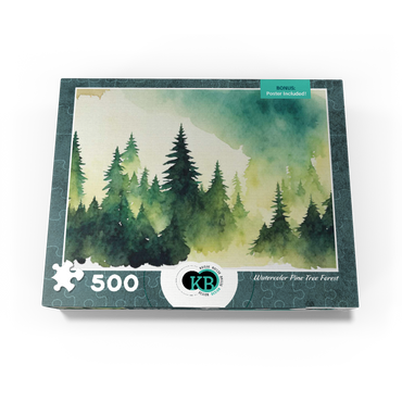 Abstract Watercolor Pine Tree Forest Wildlife Canvas 500 Jigsaw Puzzle box view3