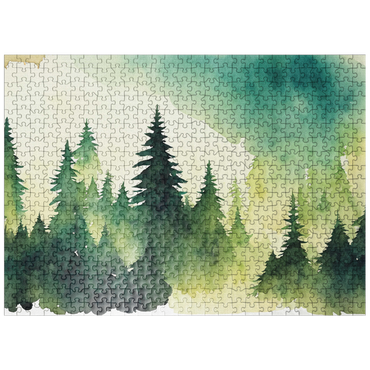 puzzleplate Abstract Watercolor Pine Tree Forest Wildlife Canvas 500 Jigsaw Puzzle