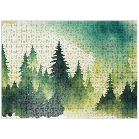 puzzleplate Abstract Watercolor Pine Tree Forest Wildlife Canvas 500 Jigsaw Puzzle