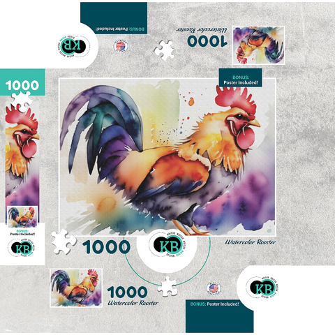 Abstract Watercolor Rooster Wildlife Canvas 1000 Jigsaw Puzzle box 3D Modell