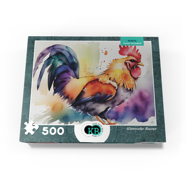 Abstract Watercolor Rooster Wildlife Canvas 500 Jigsaw Puzzle box view3