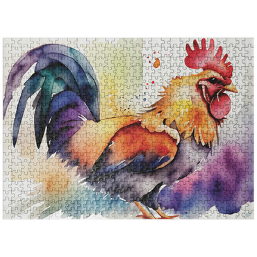 puzzleplate Abstract Watercolor Rooster Wildlife Canvas 500 Jigsaw Puzzle