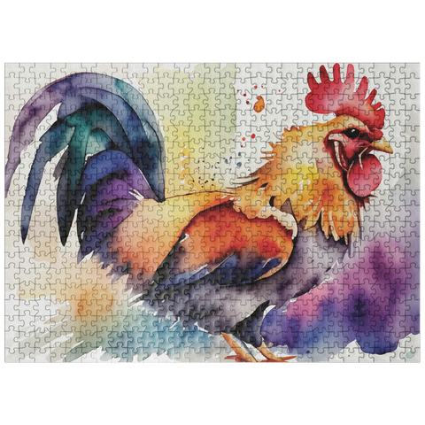 puzzleplate Abstract Watercolor Rooster Wildlife Canvas 500 Jigsaw Puzzle