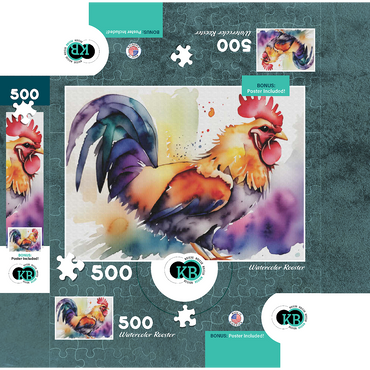 Abstract Watercolor Rooster Wildlife Canvas 500 Jigsaw Puzzle box 3D Modell