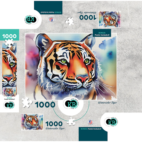 Abstract Watercolor Tiger Wildlife Canvas 1000 Jigsaw Puzzle box 3D Modell