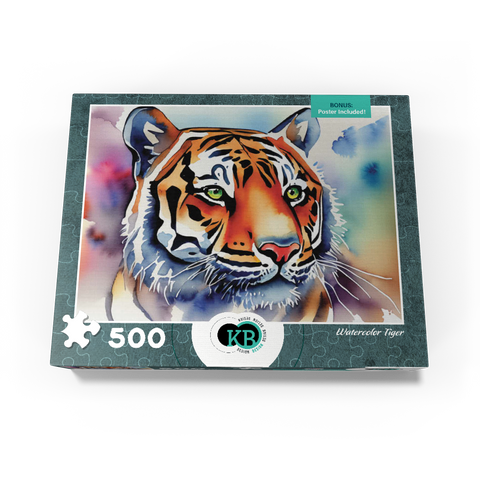 Abstract Watercolor Tiger Wildlife Canvas 500 Jigsaw Puzzle box view3