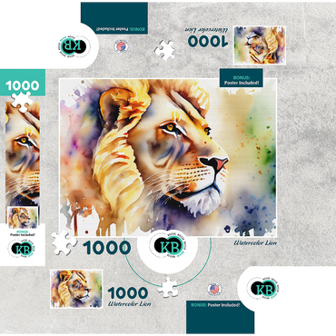 Abstract Watercolor Lion Wildlife Canvas 1000 Jigsaw Puzzle box 3D Modell