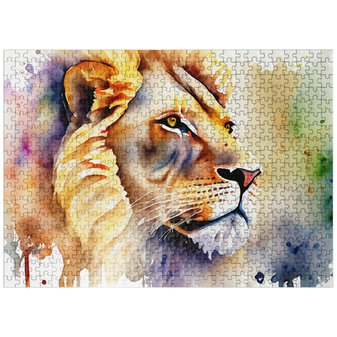 puzzleplate Abstract Watercolor Lion Wildlife Canvas 500 Jigsaw Puzzle