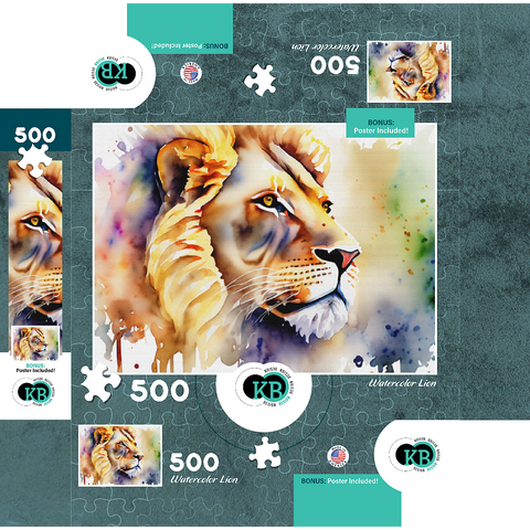 Abstract Watercolor Lion Wildlife Canvas 500 Jigsaw Puzzle box 3D Modell