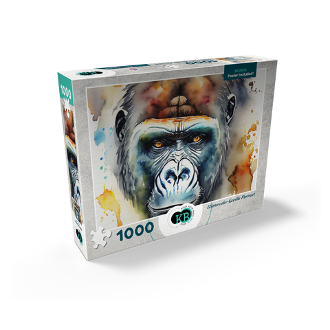 Abstract Watercolor Gorilla Portrait Wildlife Canvas 1000 Jigsaw Puzzle box view2