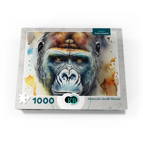 Abstract Watercolor Gorilla Portrait Wildlife Canvas 1000 Jigsaw Puzzle box view3
