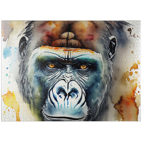 puzzleplate Abstract Watercolor Gorilla Portrait Wildlife Canvas 1000 Jigsaw Puzzle