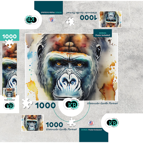 Abstract Watercolor Gorilla Portrait Wildlife Canvas 1000 Jigsaw Puzzle box 3D Modell