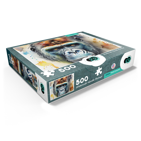 Abstract Watercolor Gorilla Portrait Wildlife Canvas 500 Jigsaw Puzzle box view1