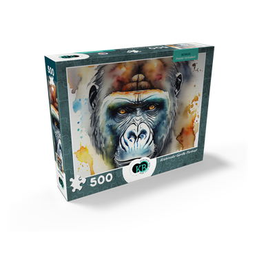 Abstract Watercolor Gorilla Portrait Wildlife Canvas 500 Jigsaw Puzzle box view2